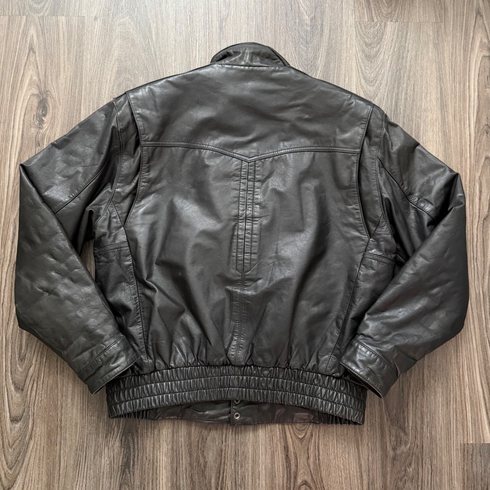 Reed Sportswear Corvette Black Leather Bomber Jacket Mens XL Vintage Racing Moto - Picture 6 of 11